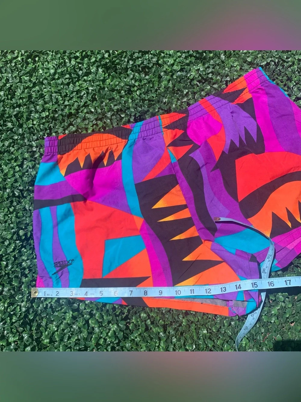 Vintage SPEEDO Maximalist Geo Sunset Swim Trunks / Shorts - needs elastic repair